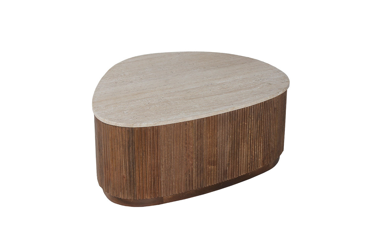 SALE - Salontafel 'Nolan' 100 cm Mango hout met Travertin Beige (1c) - foto 4