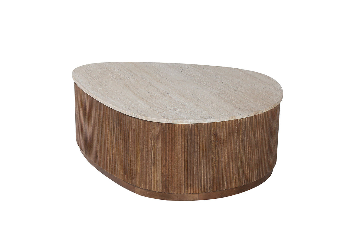 SALE - Salontafel 'Nolan' 100 cm Mango hout met Travertin Beige (1c) - foto 5