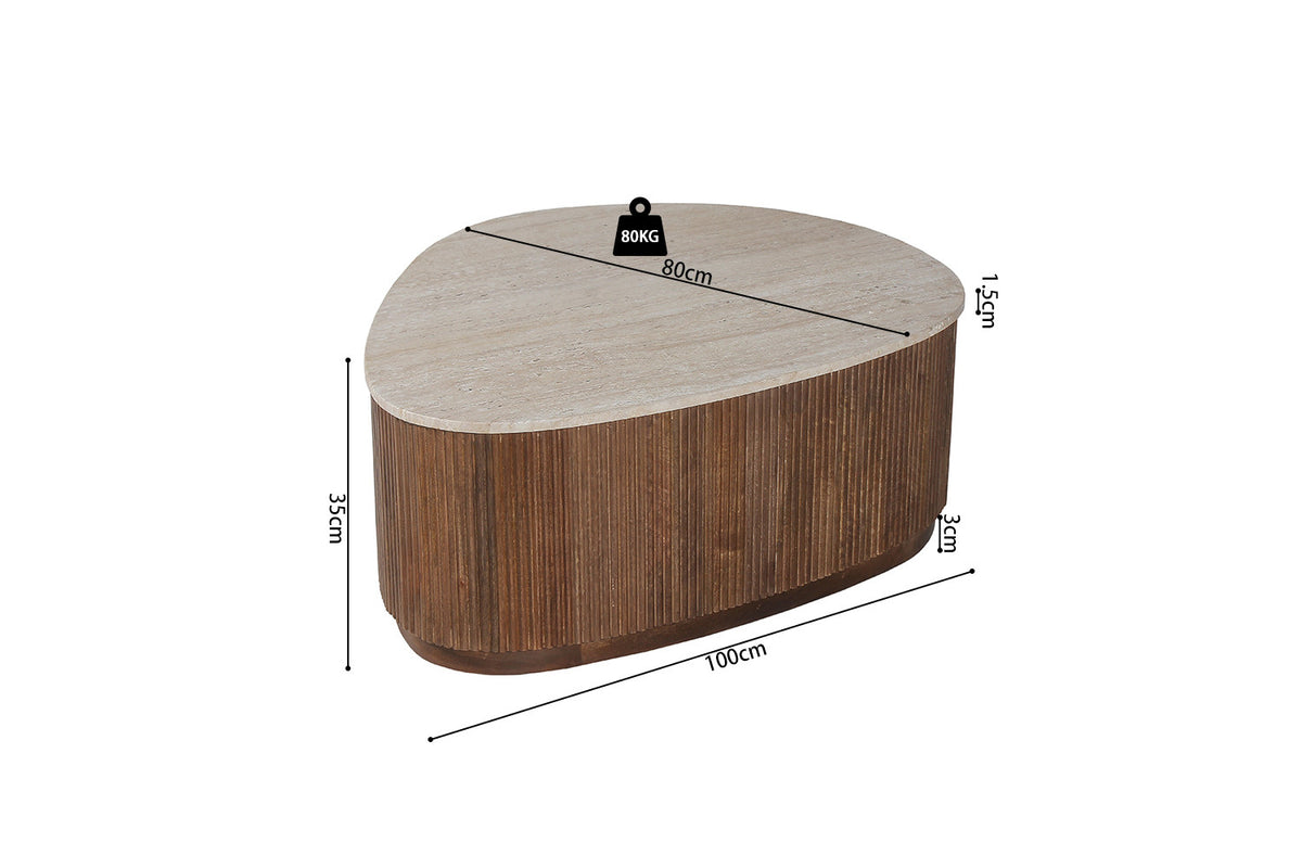 SALE - Salontafel 'Nolan' 100 cm Mango hout met Travertin Beige (1c) - foto 7