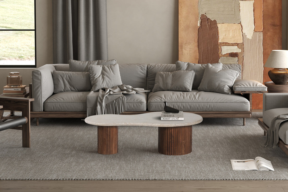 Salontafel 'Marlon' 120 cm Mango hout met Travertin Beige (2c) - foto 2