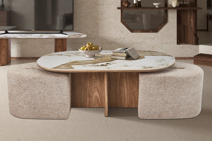NEW - Salontafel 'Evora' met 2 poefs stof Glanzend Steen Pandora (2c) - foto 2