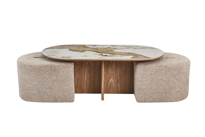 NEW - Salontafel 'Evora' met 2 poefs stof Glanzend Steen Pandora (2c) - foto 4