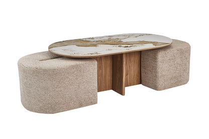 NEW - Salontafel 'Evora' met 2 poefs stof Glanzend Steen Pandora (2c) - foto 5