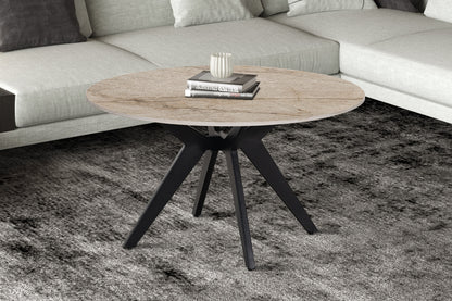 NEW - Salontafel 'Apollo' 80 cm Rond Glanzend Steen Shakespear beige (2c)