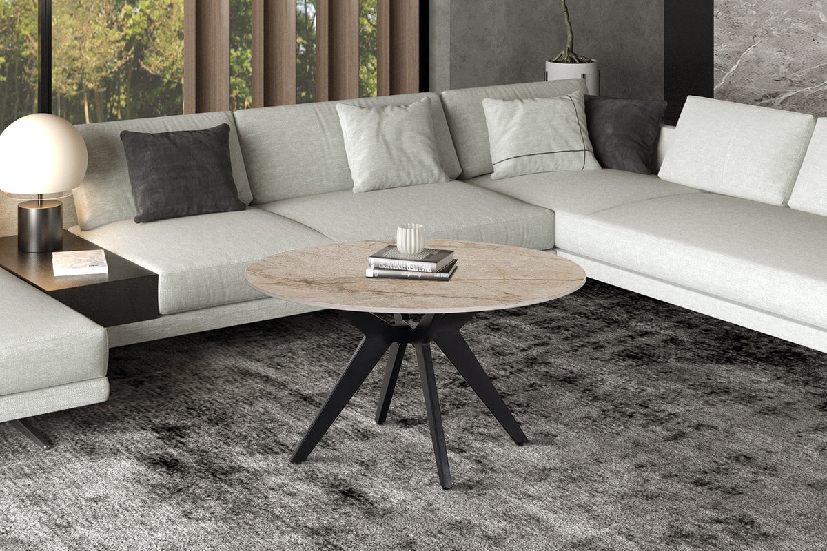 NEW - Salontafel 'Apollo' 80 cm Rond Glanzend Steen Shakespear beige (2c) - foto 2