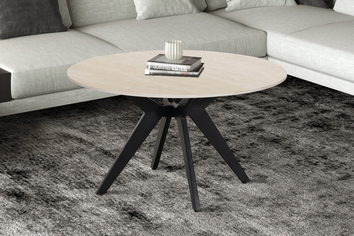 NEW - Salontafel 'Apollo' 80 cm Rond Steen Baroque beige (2c)