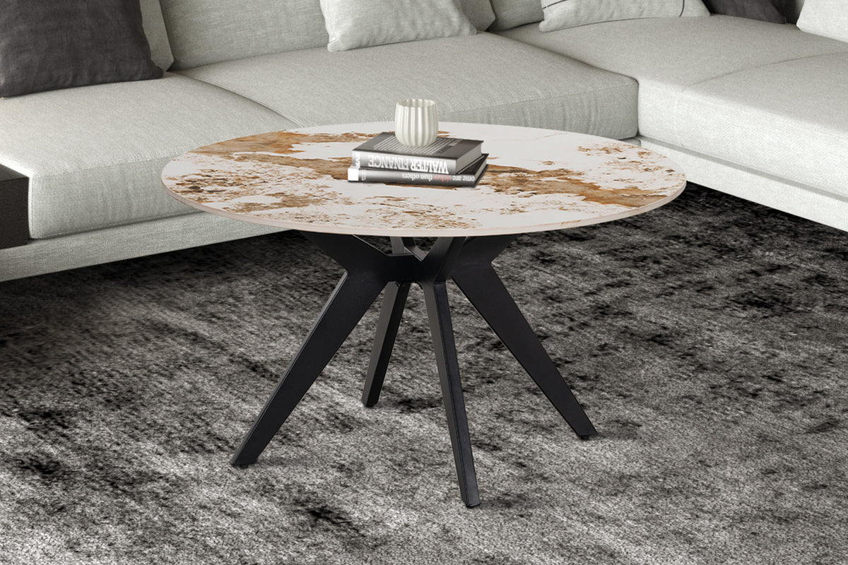 NEW - Salontafel 'Apollo' 80 cm Rond Glanzend Steen Pandora (2c)
