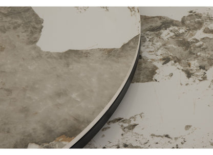 SET VAN 2 RONDE SALONTAFELS MARBLE