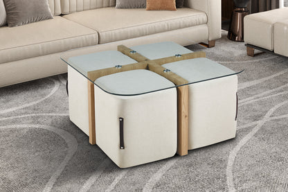 Salontafel 'Shana' met 4 poefs stof Decor Oude eik (2c)