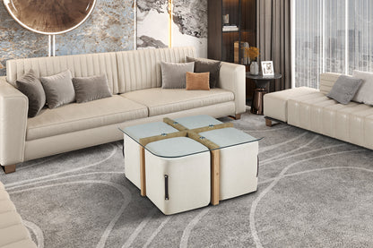 Salontafel 'Shana' met 4 poefs stof Decor Oude eik (2c) - foto 2