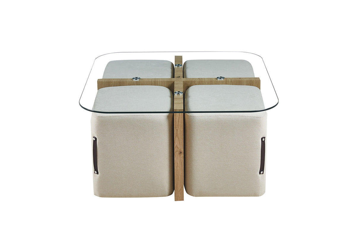 Salontafel 'Shana' met 4 poefs stof Decor Oude eik (2c) - foto 3