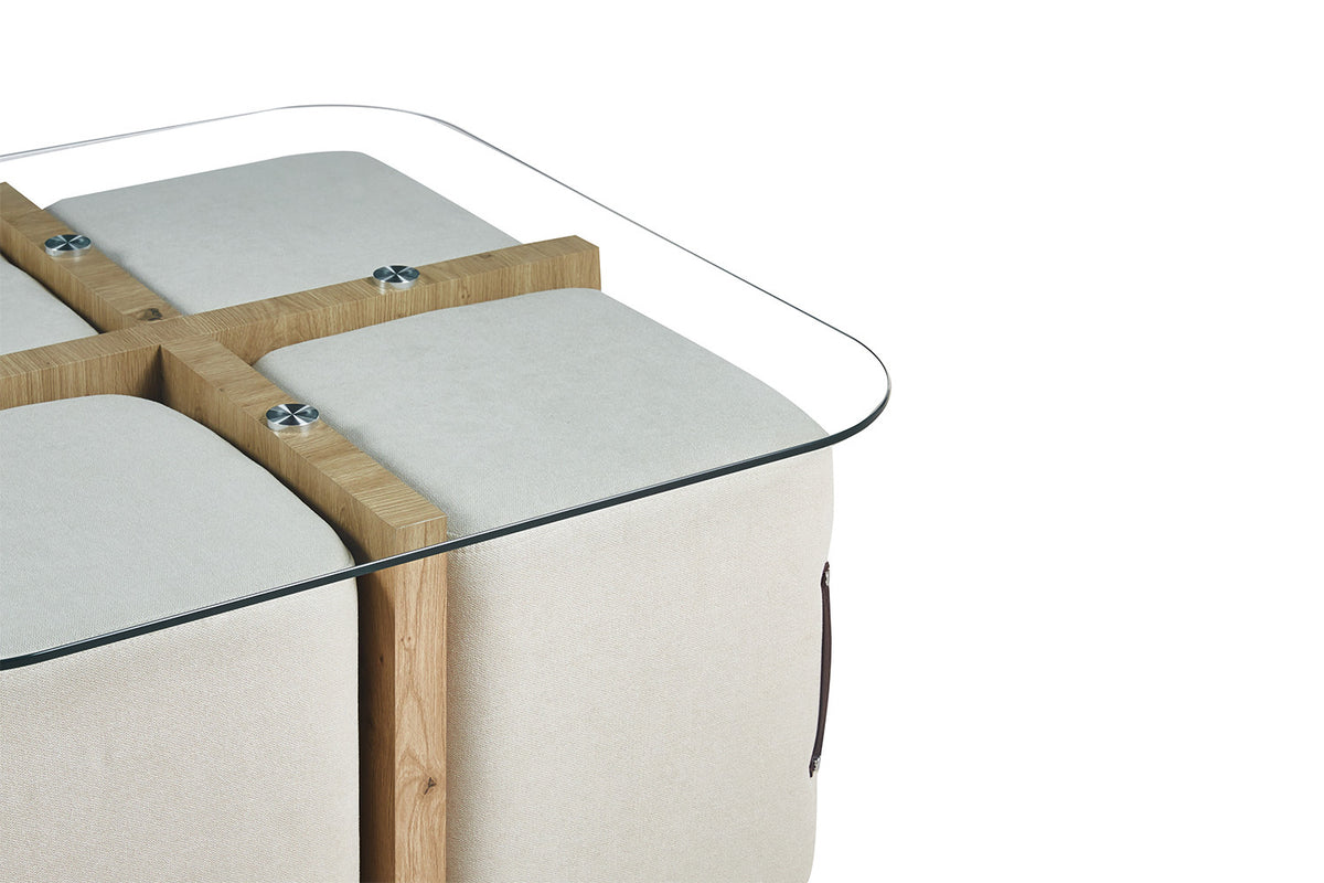 Salontafel 'Shana' met 4 poefs stof Decor Oude eik (2c) - foto 6
