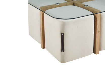 Salontafel 'Shana' met 4 poefs stof Decor Oude eik (2c) - foto 7