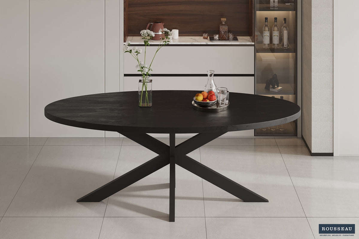 SALE - Tafel 'Alexa' 200 cm Ovaal Mango hout zwart (2c)