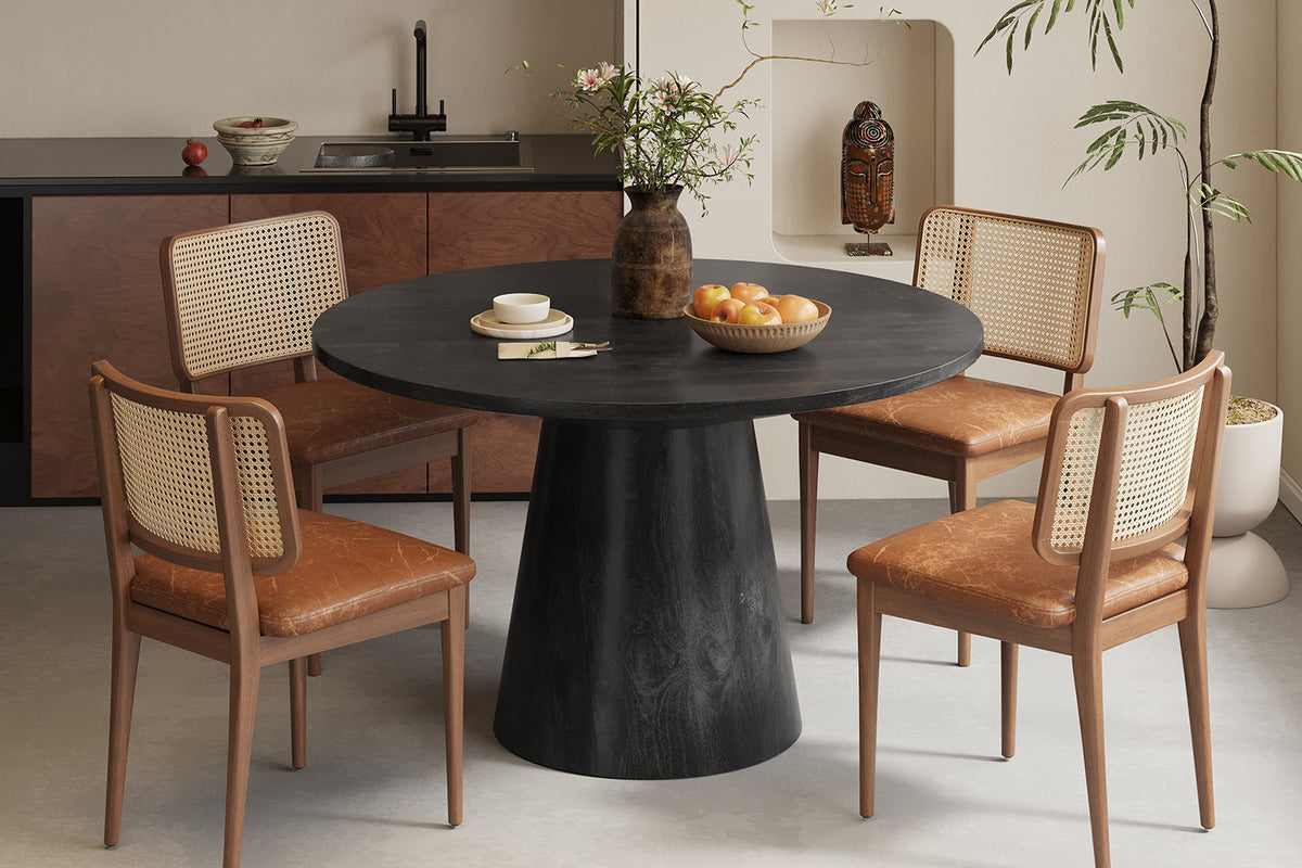 Tafel 'Tommy' 130 cm Rond Mango hout  Zwart (2c)