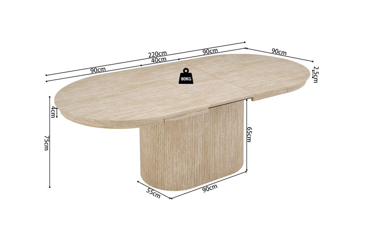 NEW - Uitschuifbare tafel 'Lagos' 180-220 cm Ovaal Decor Travertin Beige (2c) - foto 12