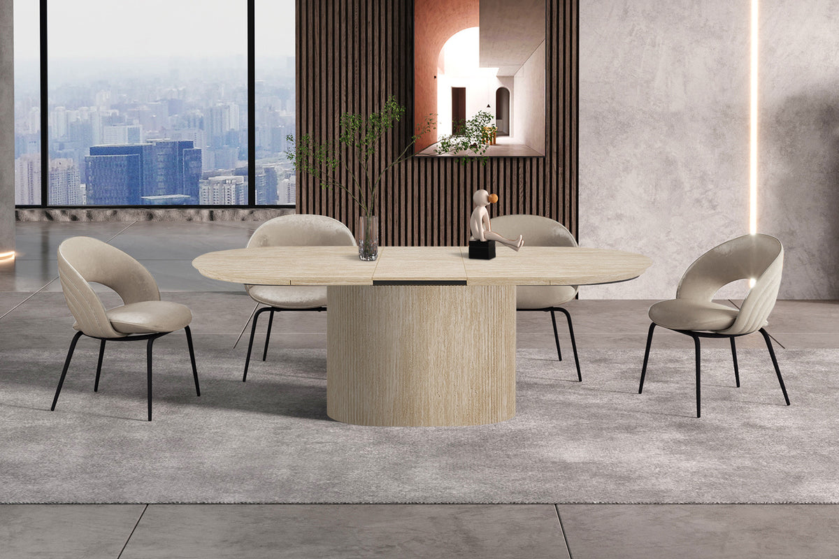 NEW - Uitschuifbare tafel 'Lagos' 180-220 cm Ovaal Decor Travertin Beige (2c)