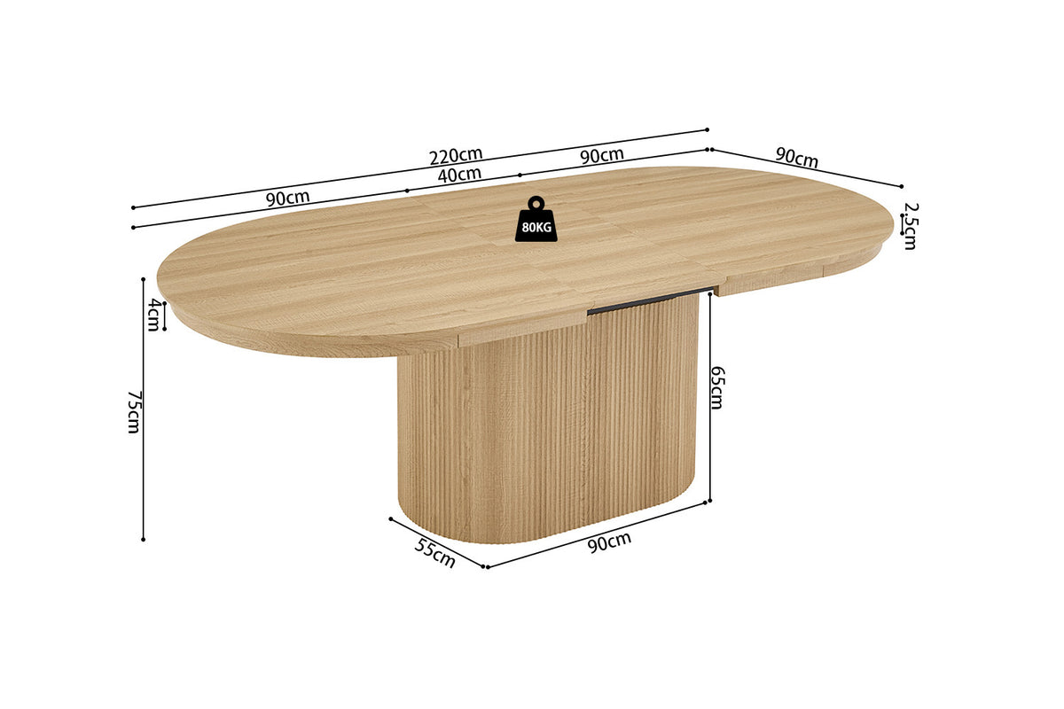 NEW - Uitschuifbare tafel 'Lagos' 180-220 cm Ovaal Decor Eik Naturel  (2c) - foto 11