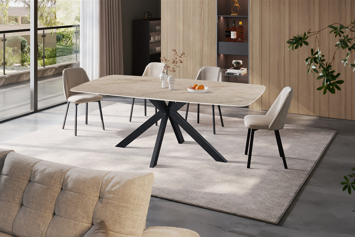 NEW - Tafel 'Apollo' 200 cm Deens Ovaal Glanzend Steen Shakespear Beige (2c)