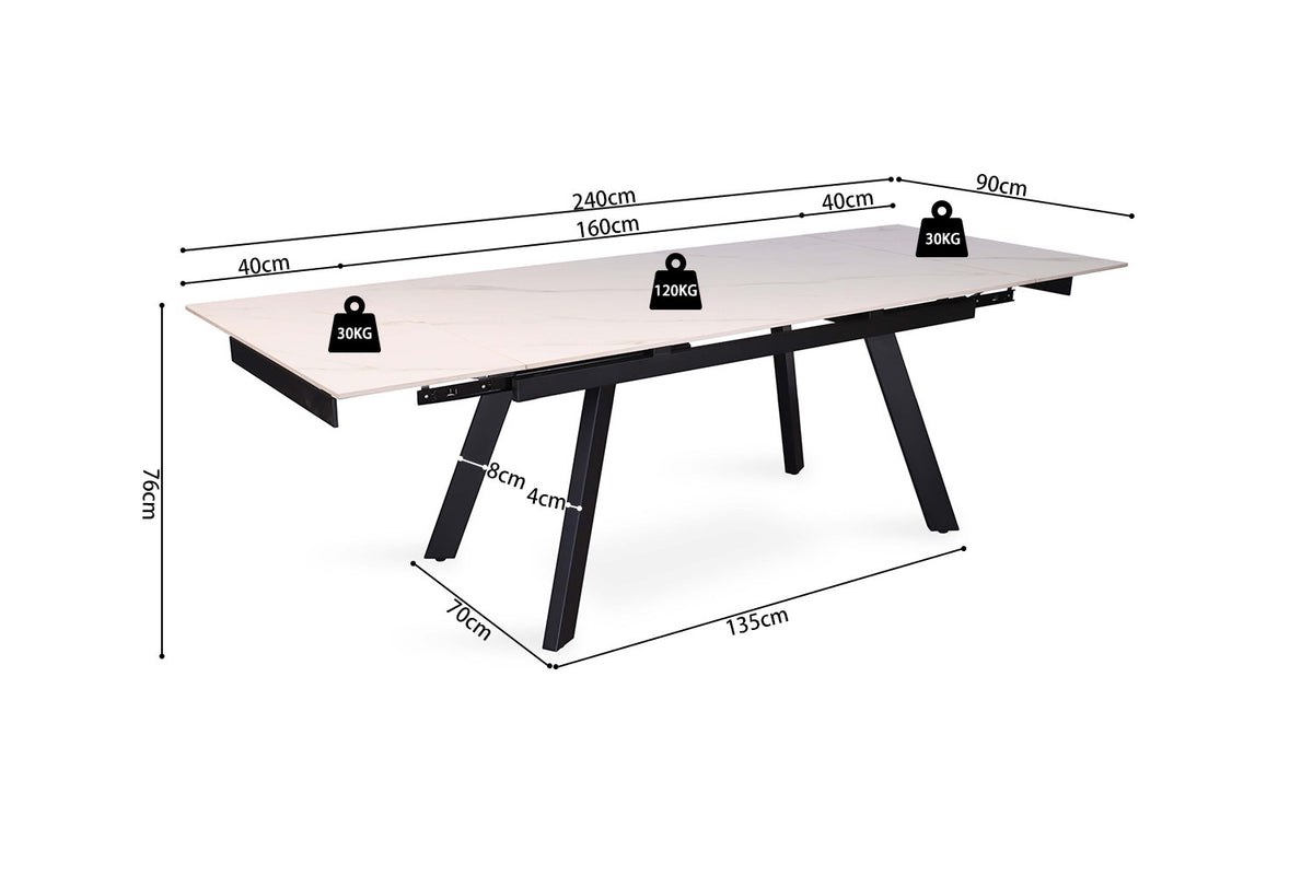 Uitschuifbare tafel 'Hera' 160-240 cm Rechthoekig Steen Wit (2c) - foto 14