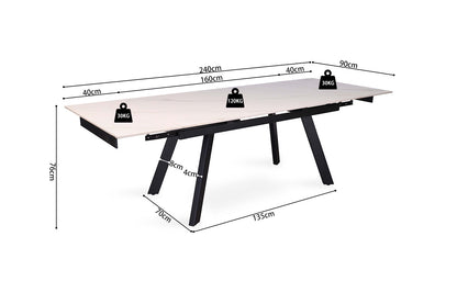 Uitschuifbare tafel 'Hera' 160-240 cm Rechthoekig Steen Wit (2c) - foto 14