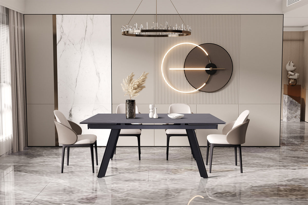Uitschuifbare tafel 'Hera' 160-240 cm Rechthoekig Steen Zwart (2c)