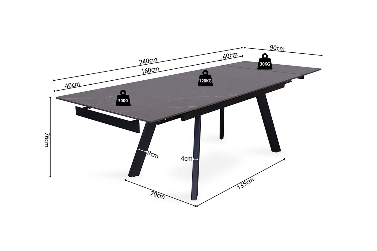 Uitschuifbare tafel 'Hera' 160-240 cm Rechthoekig Steen Zwart (2c) - foto 11