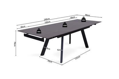 Uitschuifbare tafel 'Hera' 160-240 cm Rechthoekig Steen Zwart (2c) - foto 11