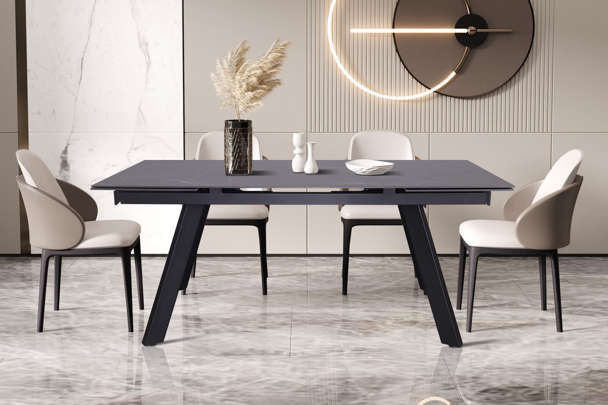 Uitschuifbare tafel 'Hera' 160-240 cm Rechthoekig Steen Zwart (2c) - foto 2