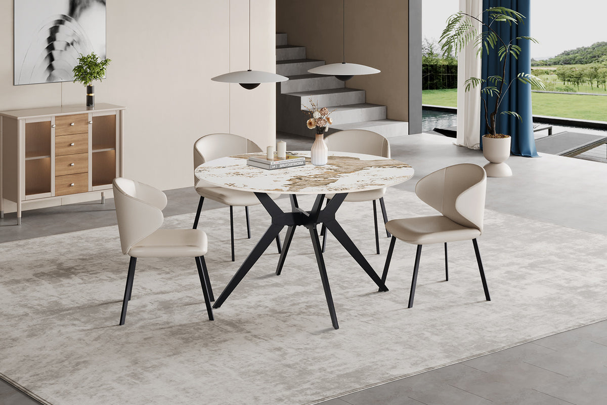 NEW - Tafel 'Apollo' 120 cm Rond Glanzend Steen Pandora (2c)