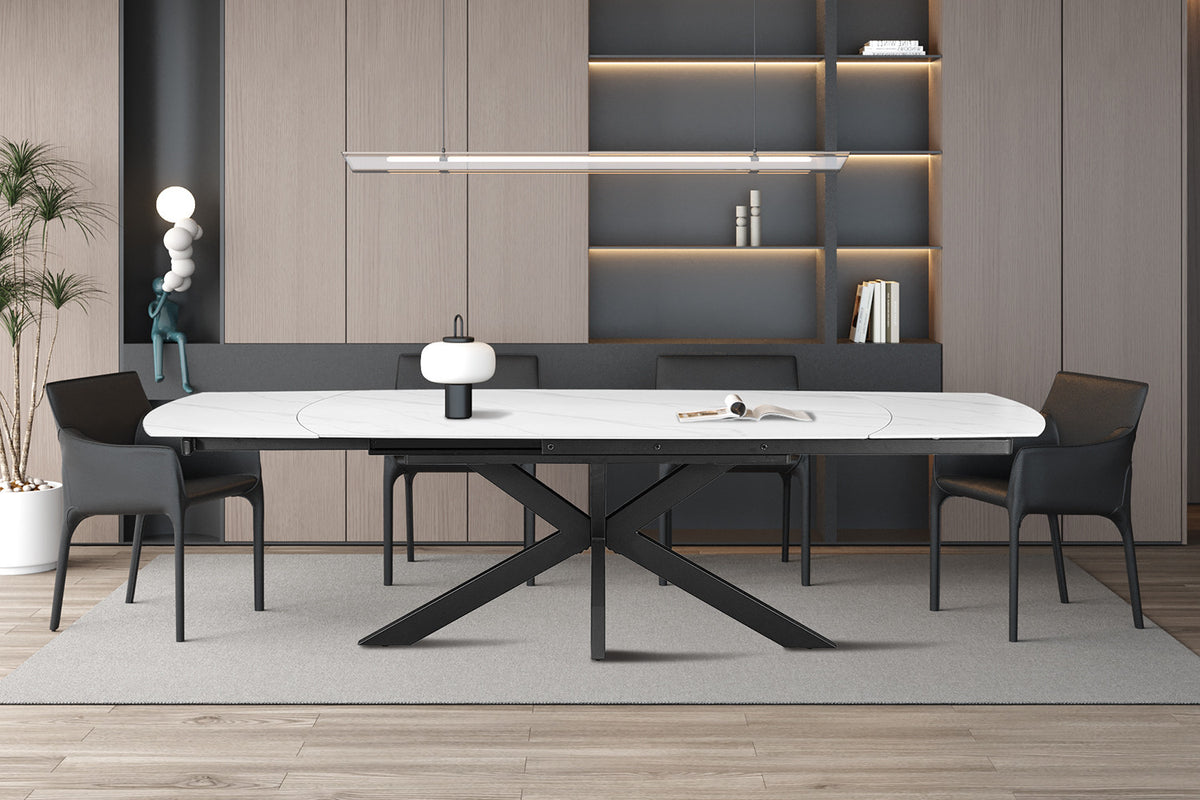 NEW - Uitschuifbare tafel 'Ares' 160-240 cm Deens Ovaal Steen Wit (2c)