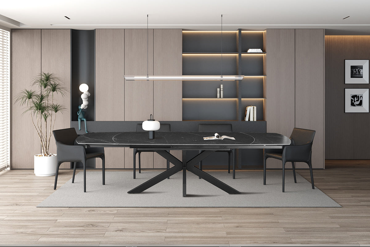 NEW - Uitschuifbare tafel 'Ares' 160-240 cm Deens Ovaal Steen Zwart (2c)