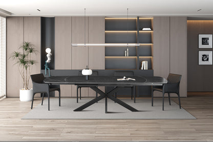 NEW - Uitschuifbare tafel 'Ares' 160-240 cm Deens Ovaal Steen Zwart (2c)
