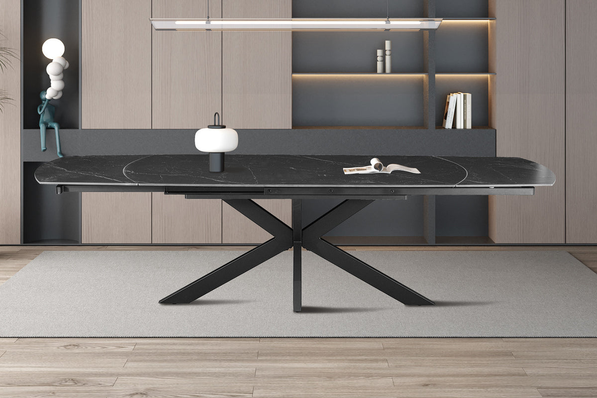NEW - Uitschuifbare tafel 'Ares' 160-240 cm Deens Ovaal Steen Zwart (2c) - foto 3