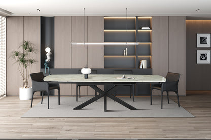 NEW -Uitschuifbare tafel 'Ares' 160-240 cm Deens Ovaal Glanzend Steen Beige (2c)