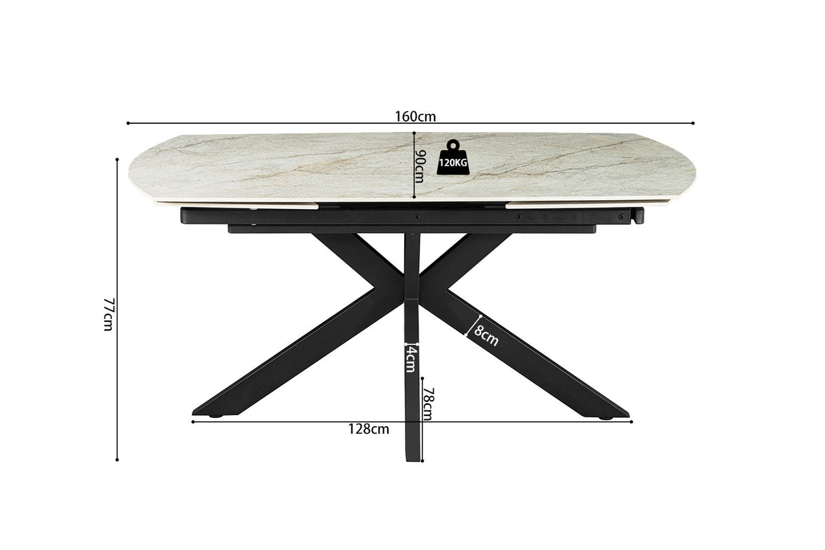 NEW -Uitschuifbare tafel 'Ares' 160-240 cm Deens Ovaal Glanzend Steen Beige (2c) - foto 10