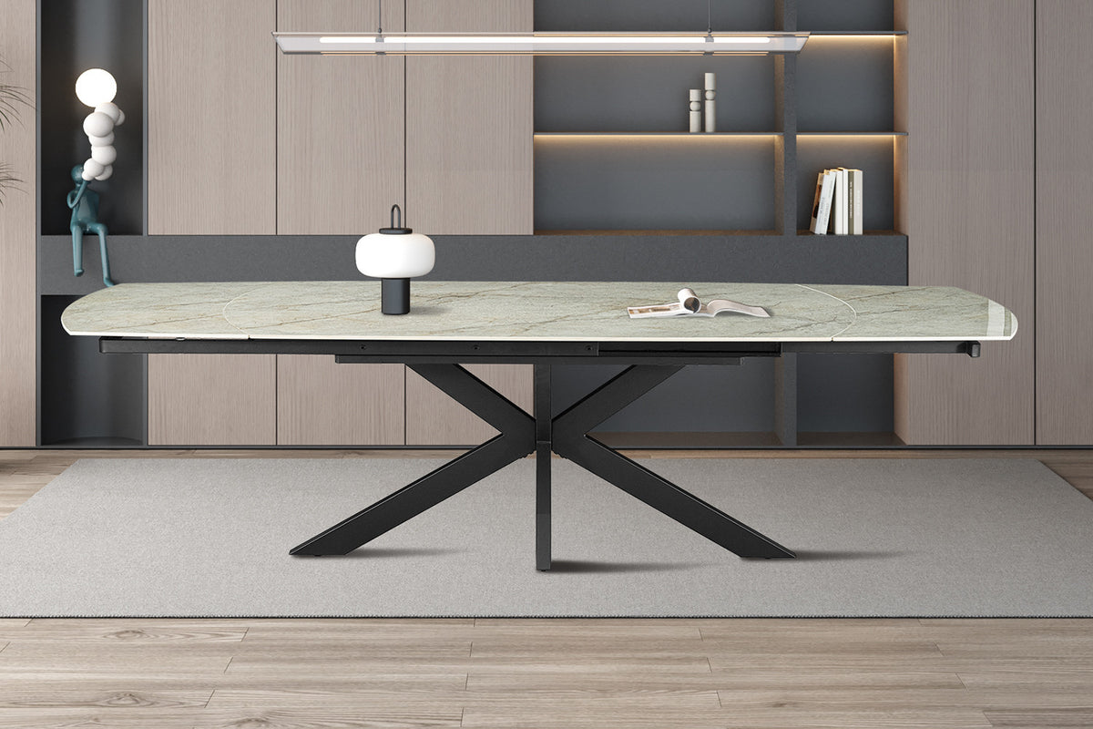 NEW -Uitschuifbare tafel 'Ares' 160-240 cm Deens Ovaal Glanzend Steen Beige (2c) - foto 2