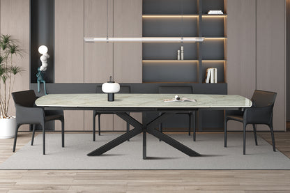 NEW -Uitschuifbare tafel 'Ares' 160-240 cm Deens Ovaal Glanzend Steen Beige (2c) - foto 3