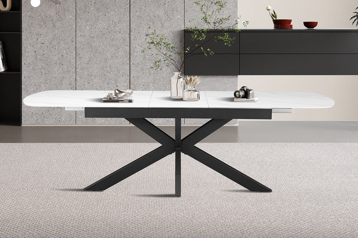 NEW - Uitschuifbare tafel 'Hestia' 180-220 cm Deens Ovaal Steen Wit (2c) - foto 3