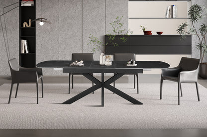NEW - Uitschuifbare tafel 'Hestia' 180-220 cm Deens Ovaal Steen Zwart (2c)