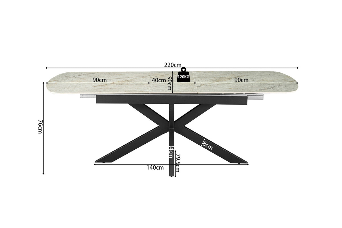NEW -Uitschuifbare tafel 'Hestia' 180-220 cm Deens Ovaal Glanz. Steen Beige (2c) - foto 10
