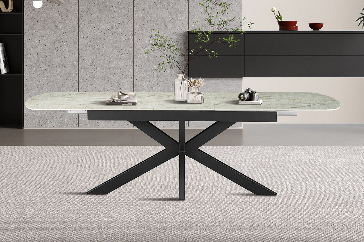 NEW -Uitschuifbare tafel 'Hestia' 180-220 cm Deens Ovaal Glanz. Steen Beige (2c) - foto 3