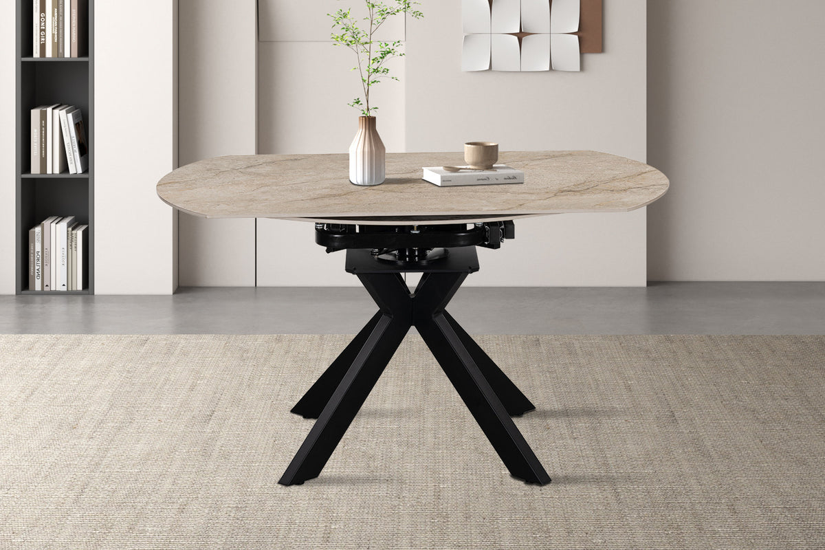NEW - Uitschuifbare tafel 'Athéna' Rond 140-140x90 cm steen Shakspear Beige (2c) - foto 3