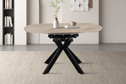 NEW - Uitschuifbare tafel 'Athéna' Rond 140-140x90 cm steen Shakspear Beige (2c) - foto 3