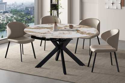 NEW - Uitschuifbare tafel 'Athéna' Rond 140-140x90 cm Glanz. steen Pandora (2c)