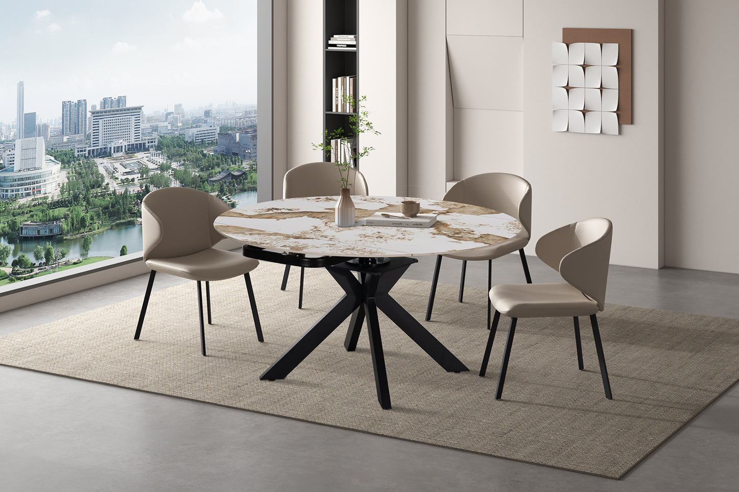 NEW - Uitschuifbare tafel 'Athéna' Rond 140-140x90 cm Glanz. steen Pandora (2c) - foto 2