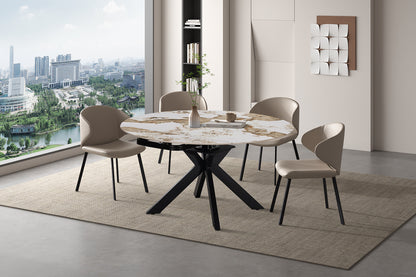 NEW - Uitschuifbare tafel 'Athéna' Rond 140-140x90 cm Glanz. steen Pandora (2c) - foto 2