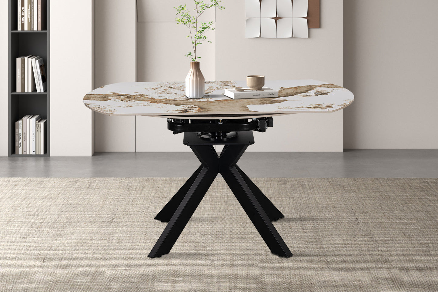NEW - Uitschuifbare tafel 'Athéna' Rond 140-140x90 cm Glanz. steen Pandora (2c) - foto 3