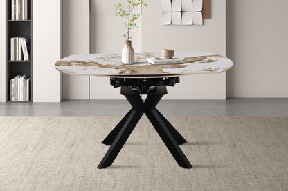 NEW - Uitschuifbare tafel 'Athéna' Rond 140-140x90 cm Glanz. steen Pandora (2c) - foto 3