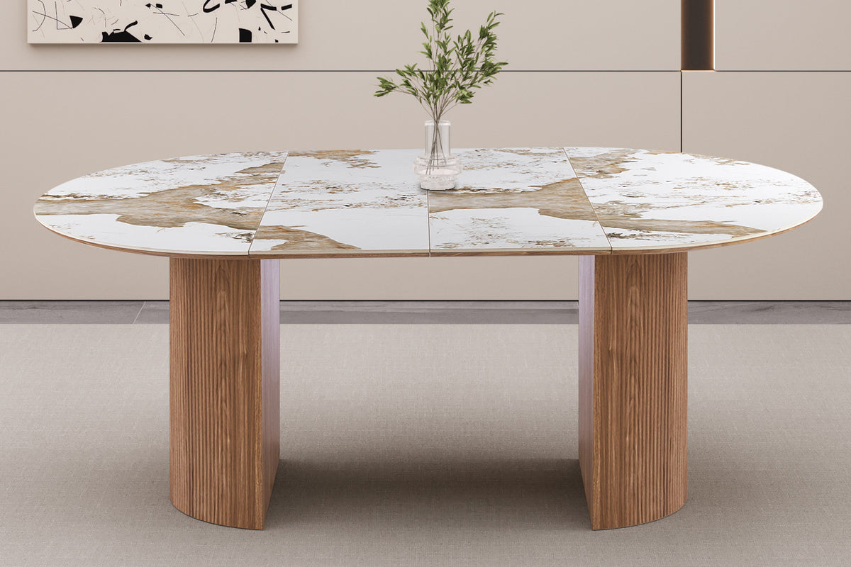 NEW - Uitschuifb. Tafel 'Evora' 120-160-200 cm Glanzend Steen Pandora (3c) - foto 4